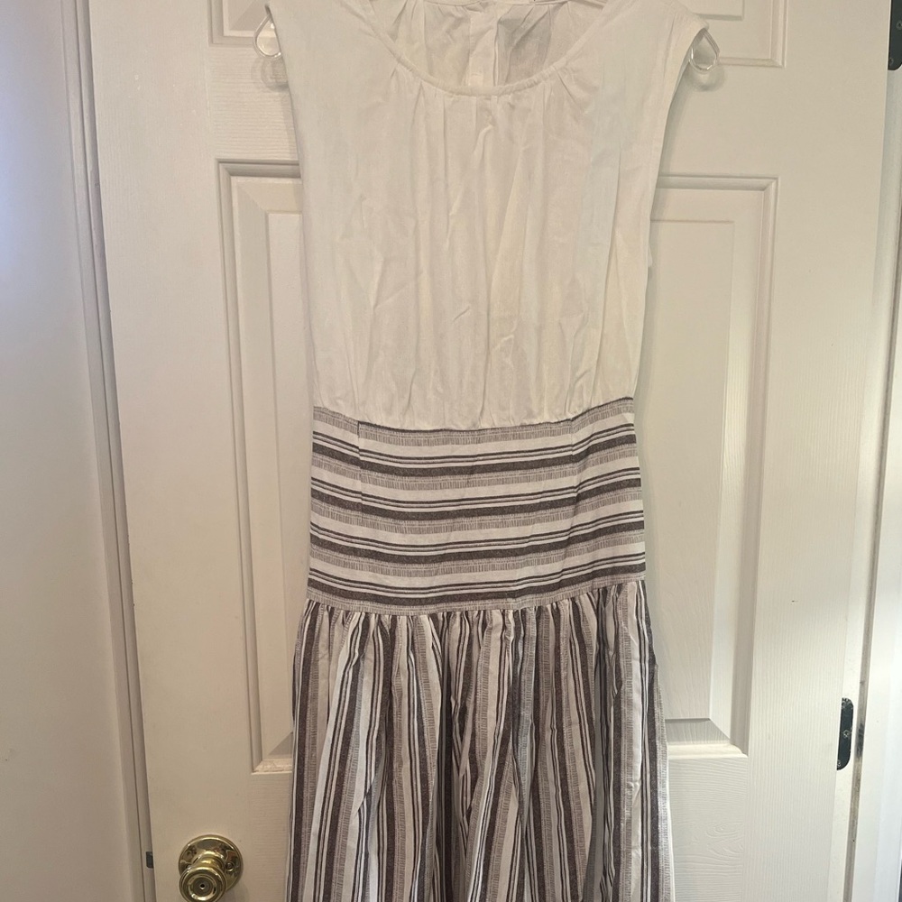 White and Neutrals Striped Midi Dress